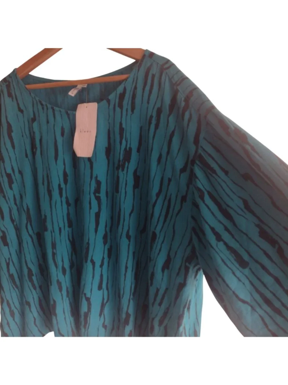 Kleen Linen Blend Blouse 2X NEW Marine Teal Blue Striped Relaxed Fit Top - Picture 6 of 10